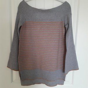Anthropologie Elise Ribbed Tunic Gray Orange Stripe Off-the-Shoulder Size S